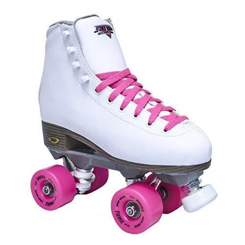 SURE-GRIP 핑크색 바퀴가 달린 확실한 그립감의 흰색 명성 롤러 스케이트