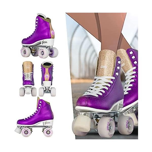 CRAZY 스케이트 미친 스케이트 글램 롤러 스케이트 여성과 소녀를위한 조정 가능 또는 고정 크기 반짝이 스파클 쿼드 스케이트