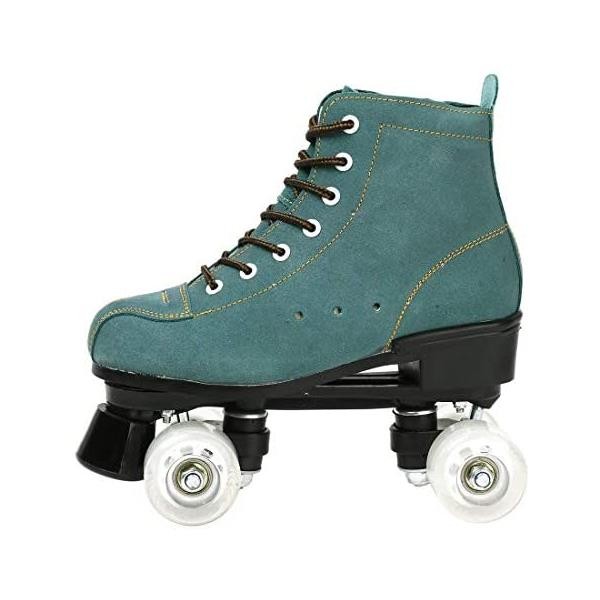 YYW 여성용 롤러 스케이트 하이 탑 스웨이드 롤러 스케이트 샤이니 라이트 업 네 바퀴 더블 행 롤러 스케이트 남성용 신발 가방