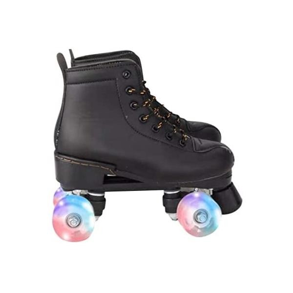 MAOWAO 더블 롤러 스케이트 조절 가능한 부드러운 가죽 하이탑 롤러 스케이트, 젊음과 성인용 신발 가방 포함