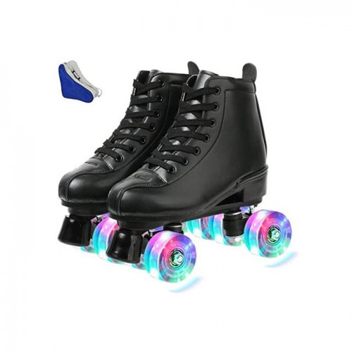 MAOWAO 더블 롤러 스케이트 조절 가능한 부드러운 가죽 하이탑 롤러 스케이트, 젊음과 성인용 신발 가방 포함