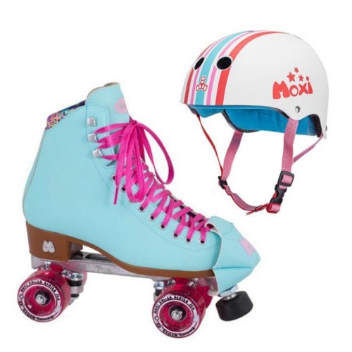 스케이트전문샵 보드매니아 MOXI 목시 COMBO SET 세트 - BEACH BUNNY 롤러 스케이트 (블루 SKY) & 헬멧 헬멧 (STRIPEY)