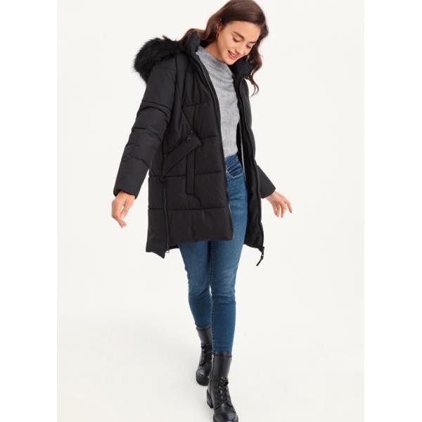 DKNY DOUBLE-POCKETED FAUX-FUR LONG PUFFER JACKET 자켓