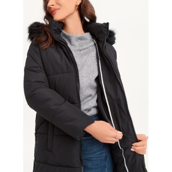 DKNY DOUBLE-POCKETED FAUX-FUR LONG PUFFER JACKET 자켓