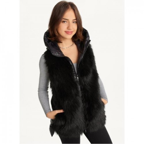 DKNY 후드 PUFFER VEST 베스트 조끼 WITH FAUX FUR FRONT