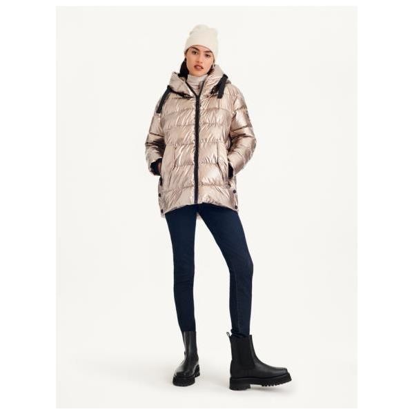 DKNY GLOSSY MID LENGTH PUFFER WITH ENVELOPE POCKETS
