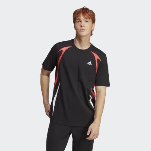 아디다스 컬러블록 티셔츠 블랙 / 화이트 BRIGHT RED IC3702