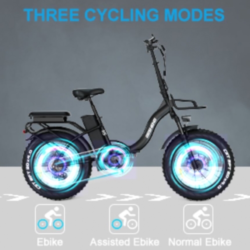 GOSEN 750W/1125W 접이식전기자전거  48V 15AH 장거리 EBIKE 자전거가 장착된 최대 속도 31MPH  성인용 20 X4.0 스텝 스루 팻 타이어 전기 자전거  듀얼쇼크 업소버  선물용 프론트 캐리어.