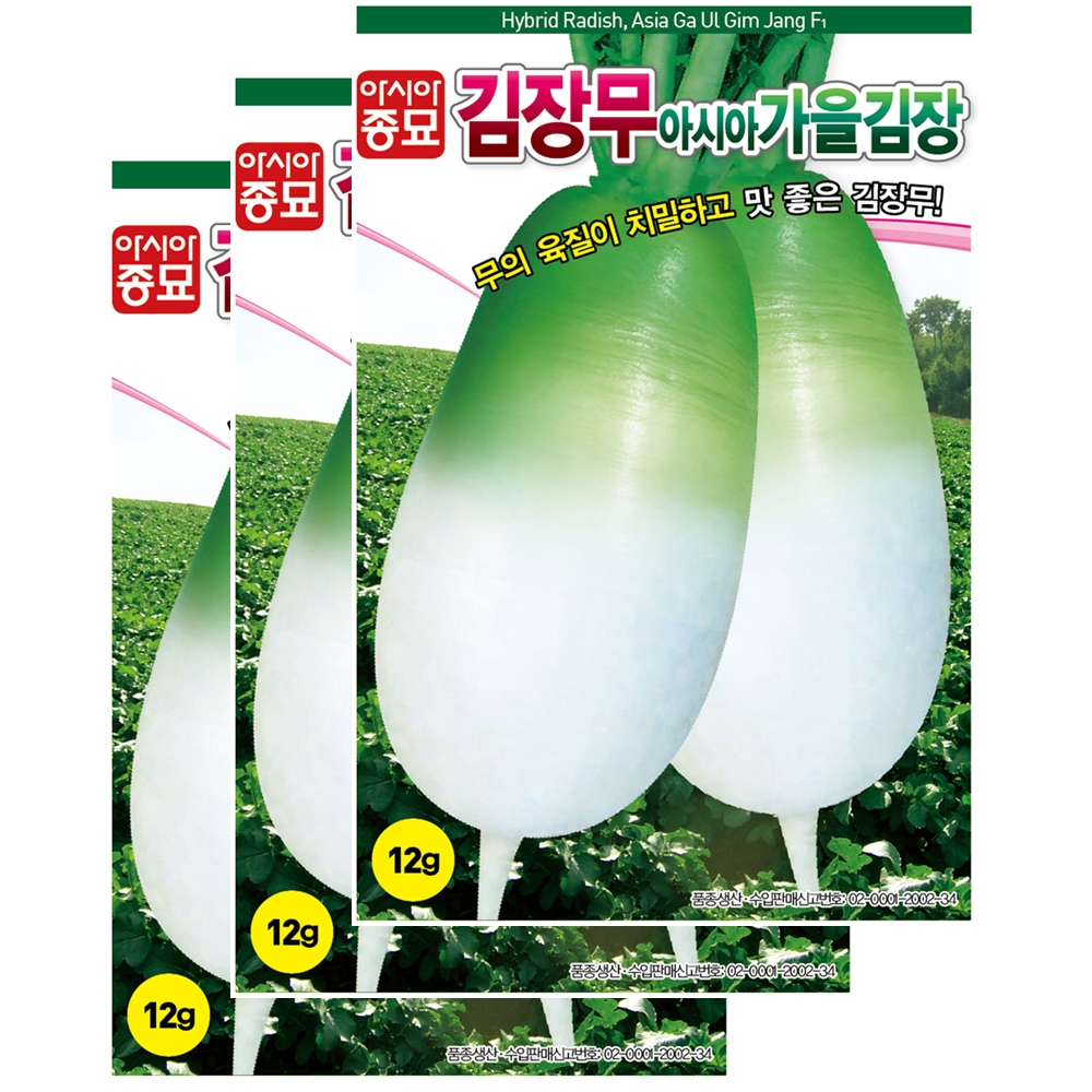 아시아종묘 채소씨앗종자 - 무씨앗 가을김장무(12gx3) 무말랭이용