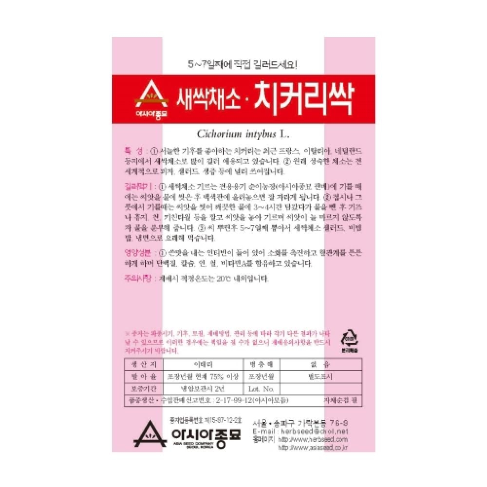 아시아종묘 채소씨앗종자 - 새싹씨앗 치커리싹(30gx3)